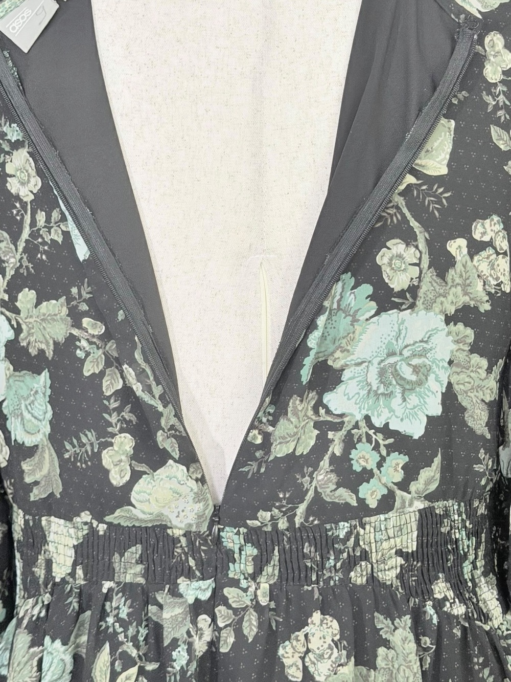 Floral V-Neck Midi Dress in Black and Mint - Picture 4 of 6
